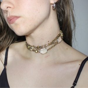 Vintage Chain Beaded Necklace Gold Tone